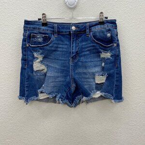 Judy Blue Distressed Denim Cut Off Stretch Jean Shorts JB150054 Womens sz Large